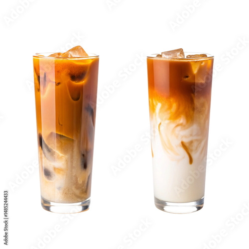 Iced Coffee Drinks with Ice Cubes isolated PNG or Transparency Background