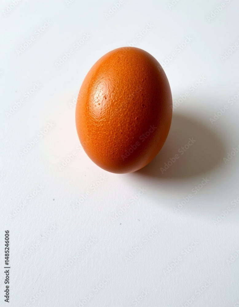 A chicken egg is placed on a white surface, with a background that appears to be a gradient of gray. A chicken egg is placed on a white surface, with a background that appears to be a gradient of gray.