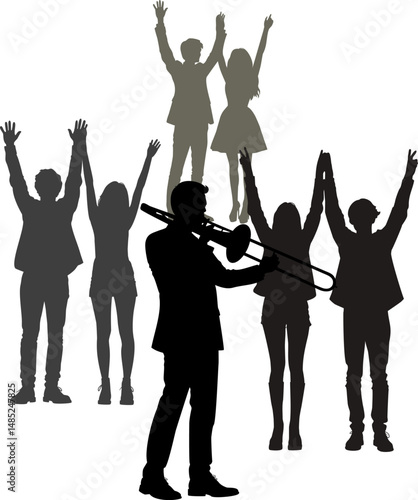 silhouette of a man with a trombone.eps