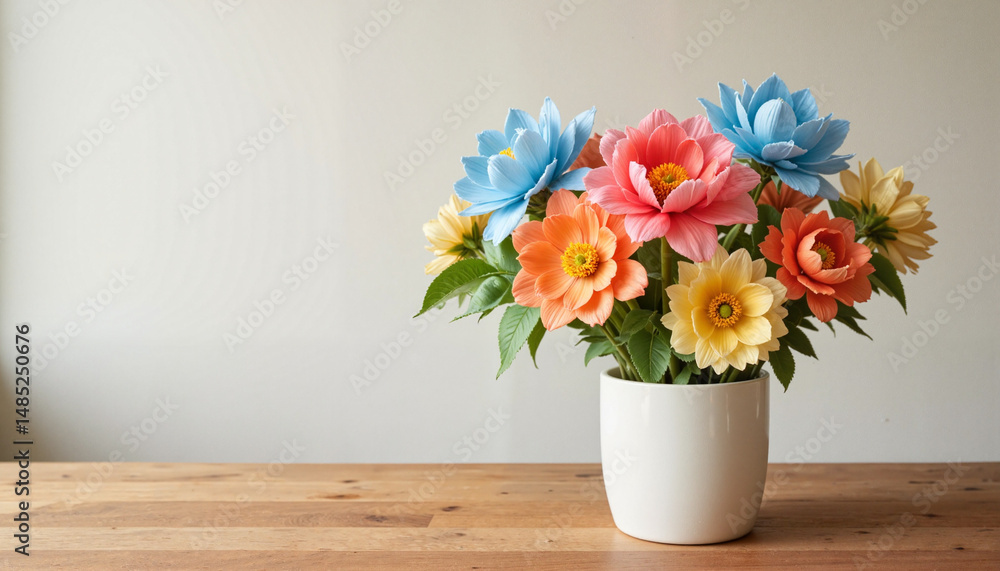 custom made wallpaper toronto digitalColorful bouquet of artificial flowers in a white vase on wood table