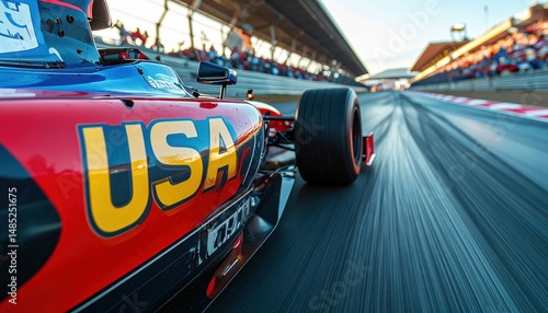 Speeding f1 car on raceway: dynamic motion and racing excellence