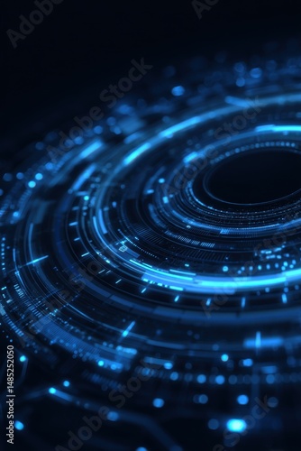 Abstract technology futuristic background with glowing blue circles and lines in dark space digital innovation concept