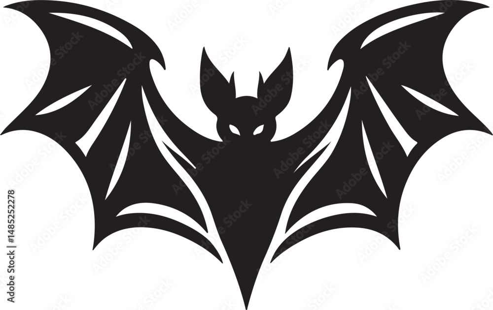 Fototapeta premium Bat Black Silhouette Vector, Flying Animal Clipart & Spooky Halloween Design