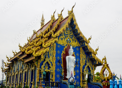 Quadro su tela Blue temple in Chiang Rai city Thailand, Wat Rong Suea Ten stupa and pagoda