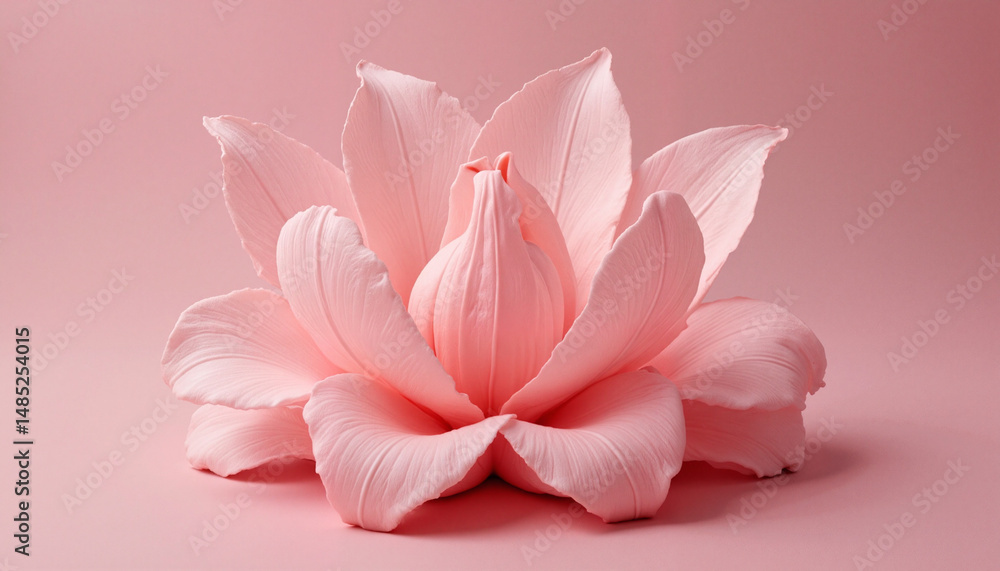 Realistic pink lotus flower in soft light against pastel background Realistic pink lotus flower in soft light against pastel background