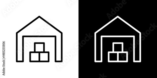 Warehouse icon line art, vector set