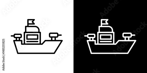 Warship icon line art, vector set