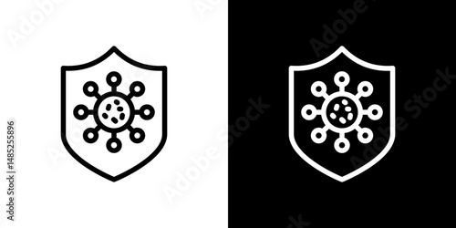 Virus protection shield icon line art, vector set