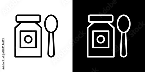 Syrup medicine bottle icon line art, vector set