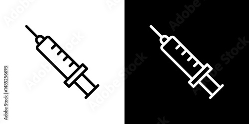 Syringe injection icon line art, vector set