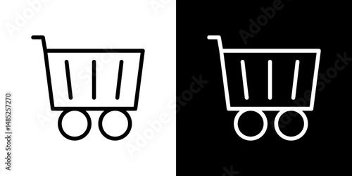 Shopping trolley icon line art, vector set