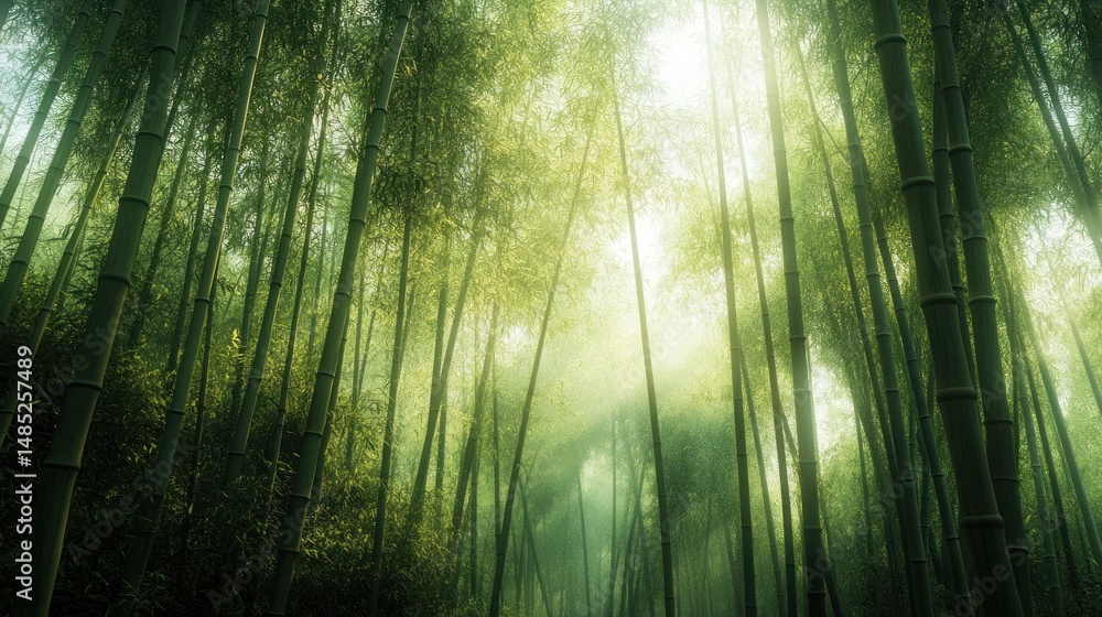 Naklejka premium Lush Bamboo Forest Sunlight