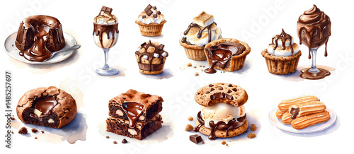 set of Warm Molten Chocolate dessert and drink with a Gooey Center