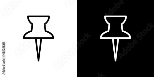 Push pin icon line art, vector set