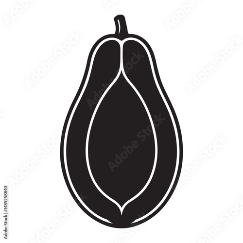 a papaya cut in half. Vector black silhouette. with white background