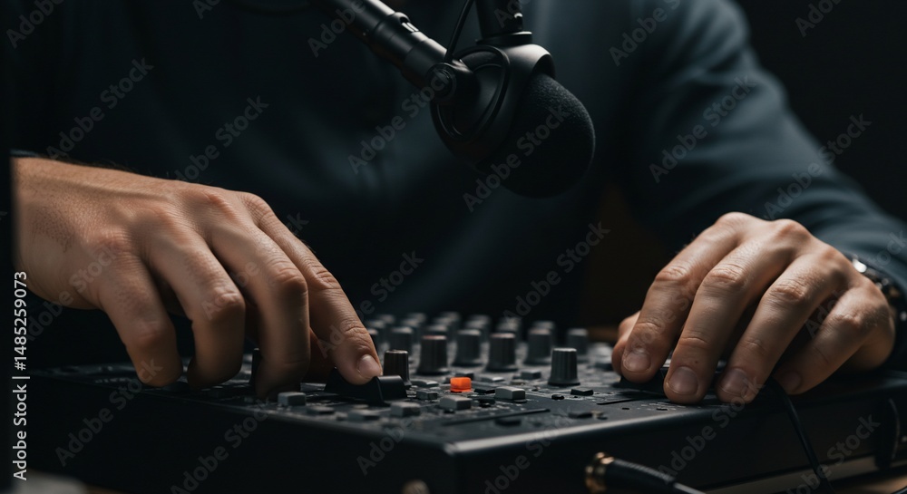 Audio mixer adjusted by hands Audio mixer adjusted by hands