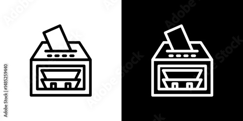 Money counting machine icon line art, vector set