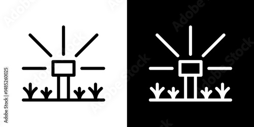 Lawn sprinkler icon line art, vector set