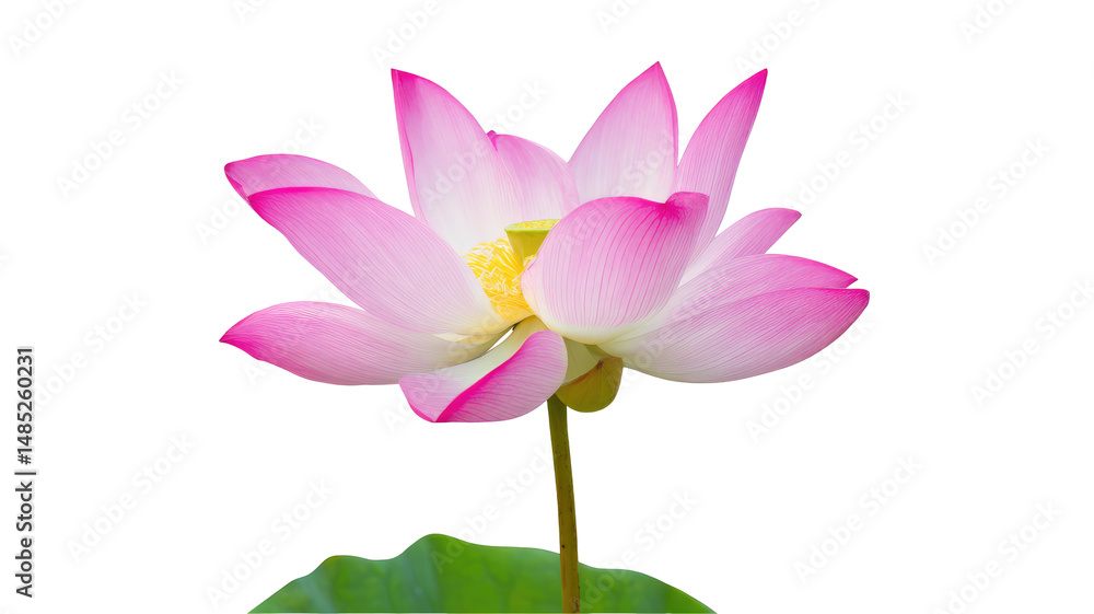 Naklejka premium A close up shot of a pink lotus flower with a yellow center against a black background image capture on transparent background