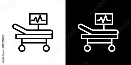 Hospital bed icon line art, vector set
