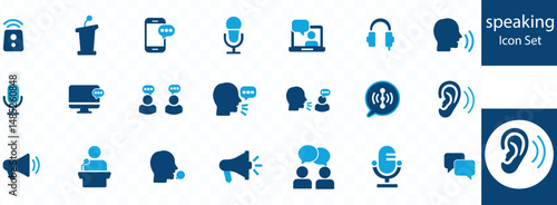 Speaking icon set. Containing discussion, speech bubble, talking, consultation and conversation icon vector