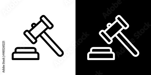 Gavel icon line art, vector set