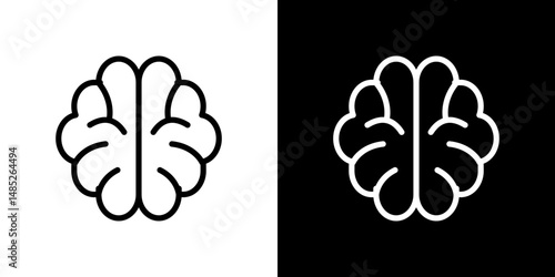 Brain icon line art, vector set
