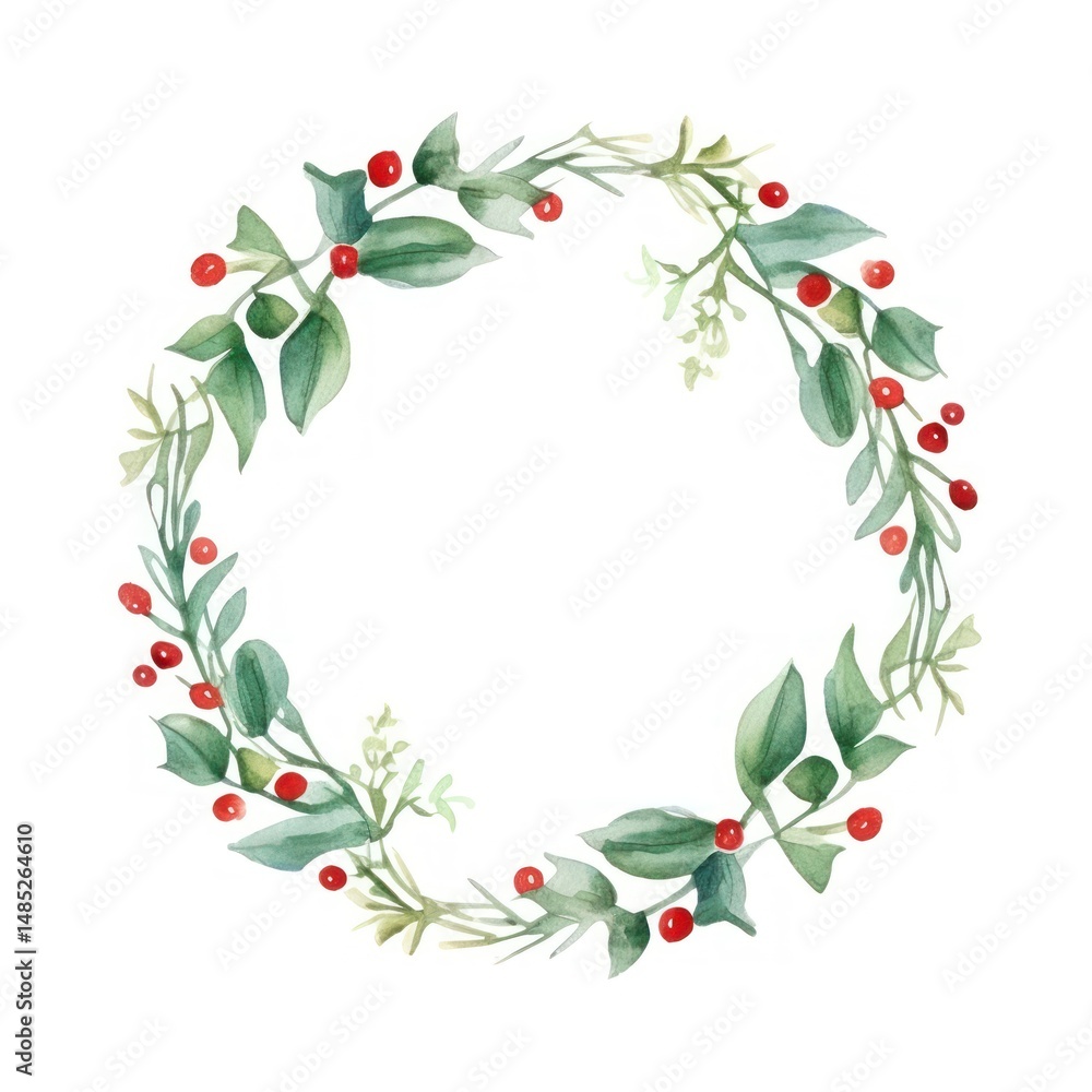 Fototapeta premium Holly circle border wreath pattern plant.