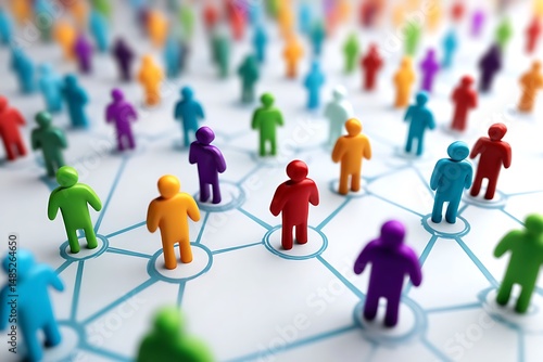 Colorful Network of Connected People Representing Global Community Social Connections