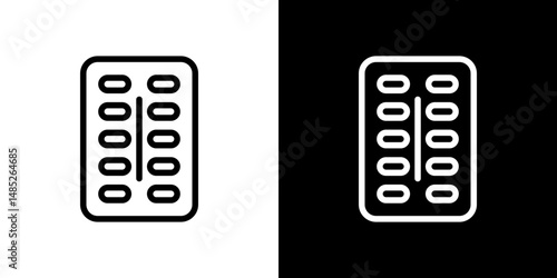 Blister drug pack icon line art, vector set