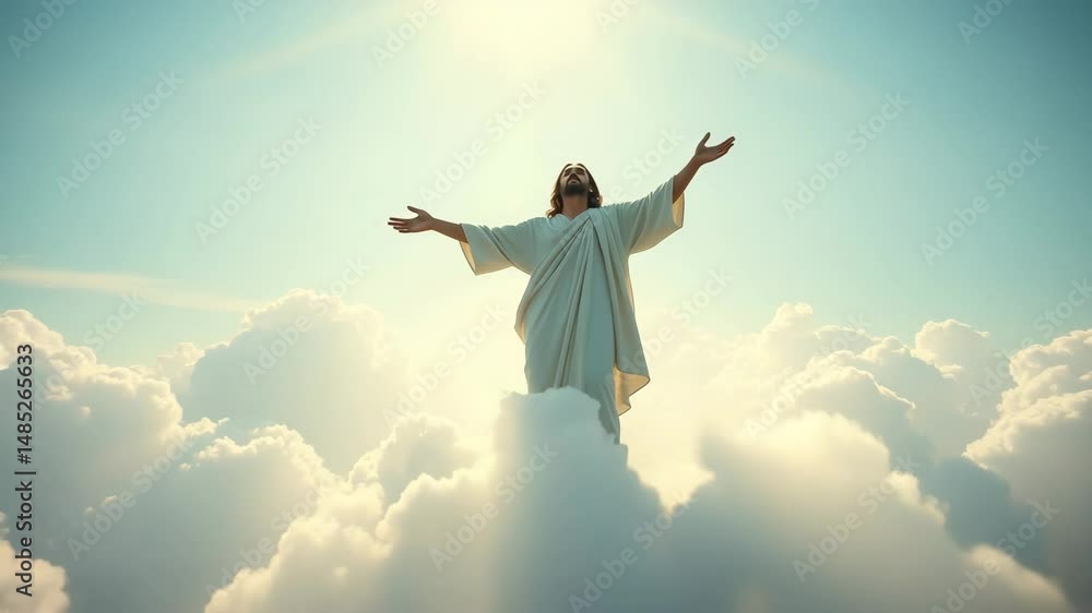 God in the clouds The resurrected Jesus Christ ascending to heaven above the bright light sky and clouds and God Heaven and Second Coming concept video God in the clouds The resurrected Jesus Christ ascending to heaven above the bright light sky and clouds and God Heaven and Second Coming concept video
