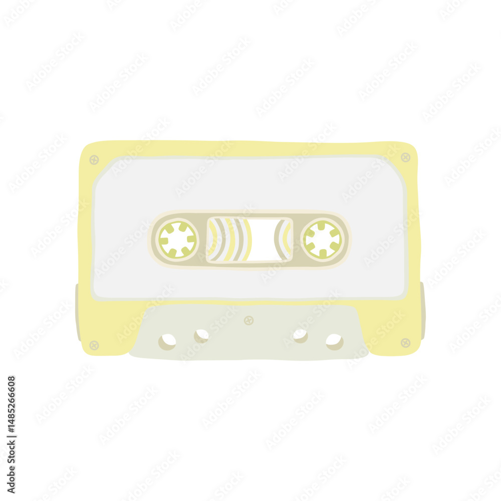 Illustration of an audio cassette tape yellow color and cartoon cute flat design. Analog media for recording and listening to music. Illustration of an audio cassette tape yellow color and cartoon cute flat design. Analog media for recording and listening to music.