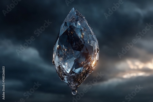 Majestic crystal teardrop floating in the dark