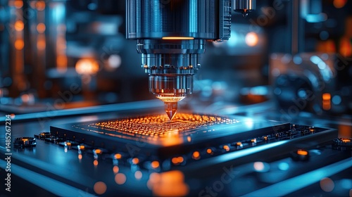 Blue CNC machine render with high-resolution royalty-free tech asset perfect for digital design presentations websites marketing UI futuristic projects data visualization and inn
