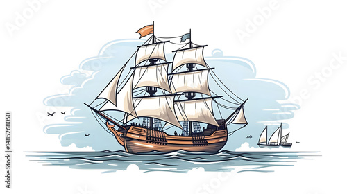 Massachusetts State with Mayflower Cartoon Vector Illustration for Educational Materials