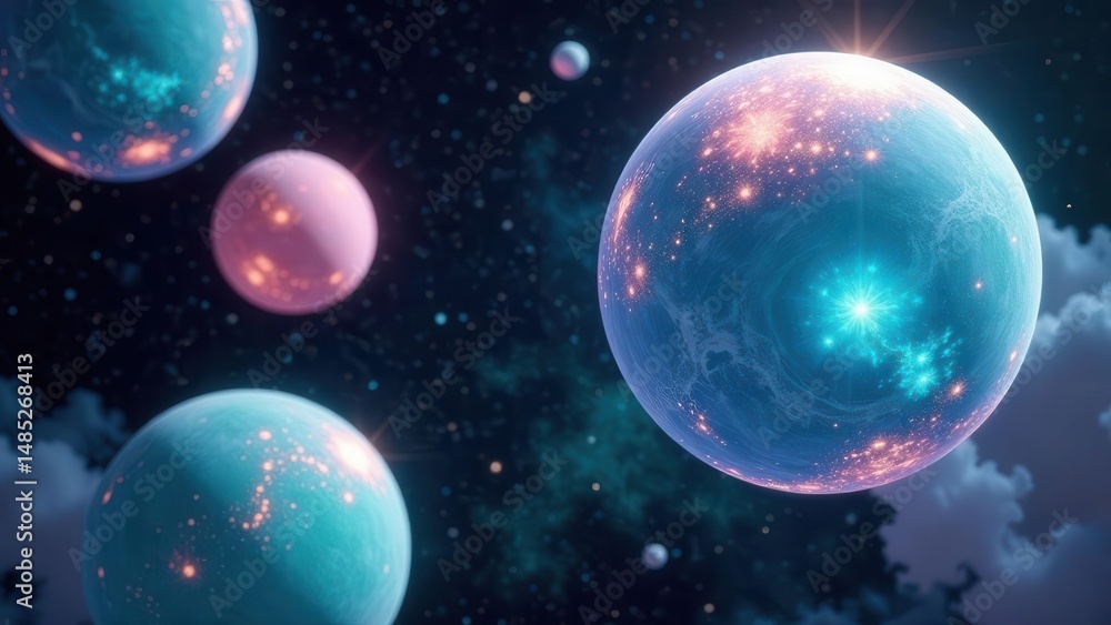 Fototapeta premium Celestial Bodies Glowing with Internal Light in a Vast, Dark Expanse of Space