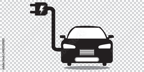 Electric vehicle icon. Electric car charging cable and plug. Vector illustration EPS 10