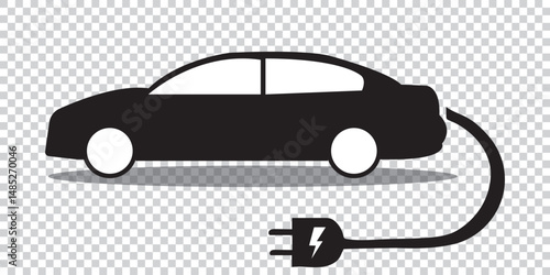 Electric vehicle icon. Electric car charging cable and plug. Vector illustration EPS 10