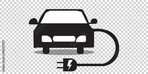 Electric vehicle icon. Electric car charging cable and plug. Vector illustration EPS 10