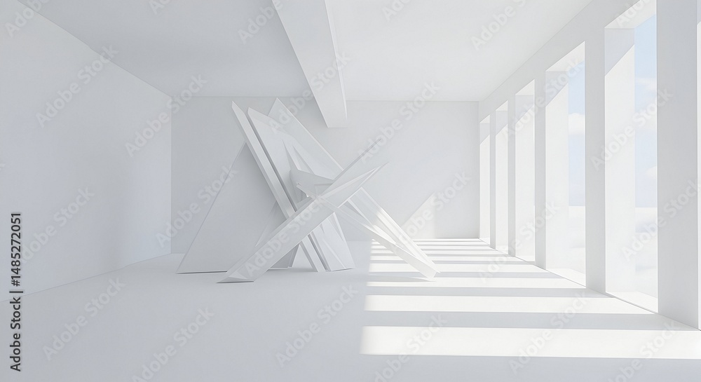 Fototapeta premium Abstract Sculpture in a Bright White Interior Space with Natural Light