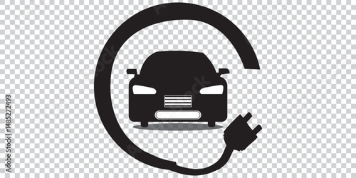 Electric vehicle icon. Electric car charging cable and plug. Vector illustration EPS 10