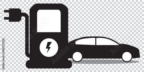 Electric vehicle icon. Electric car charging cable and plug. Vector illustration EPS 10