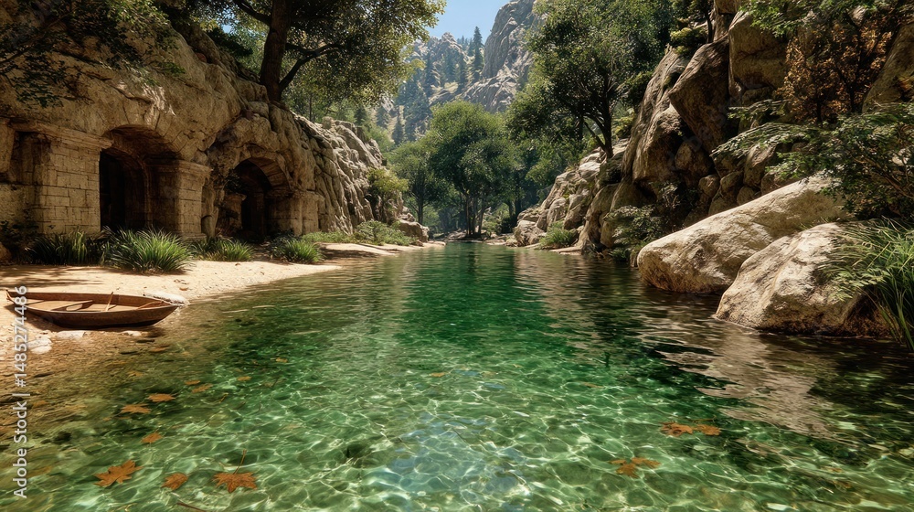 Naklejka premium Forest river gorge view