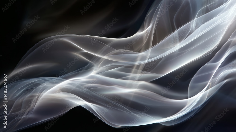 Obraz premium Abstract Digital Render of Flowing Smoke-Like Forms in White and Gray against Black Background