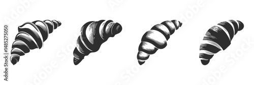 Croissant Pastry Silhouette Set. Bakery And Breakfast Theme Isolated Vector Illustration Collection