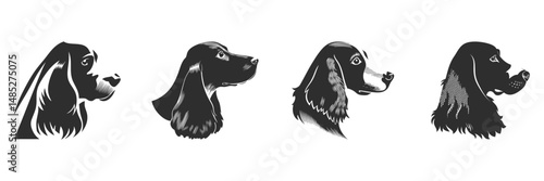 Dog Breed Profiles Silhouette Set. Cocker Spaniel Illustrations For Pet Lovers And Designers. Isolated Vector Illustration Collection