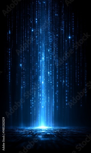 Digital data falling on horizon. Background is blurred  possibly used for media