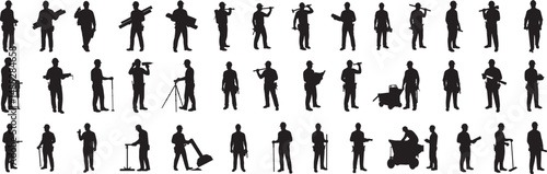 Construction workers silhouettes vector illustration for design and creative projects use black and white