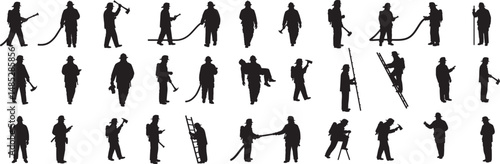 Firefighter silhouette vector set emergency services rescue workers heroes in action graphic design 100