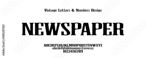 Vintage serif font with classic newspaper style. Includes uppercase, lowercase and numbers for retro design projects.